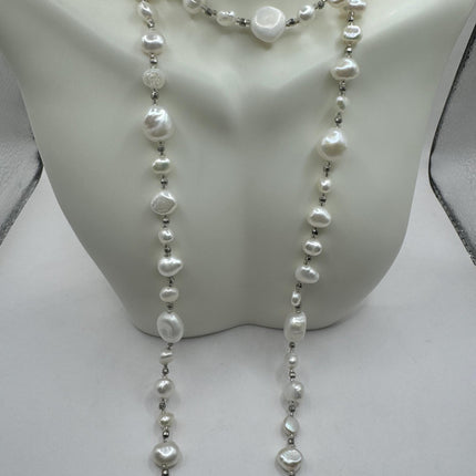 Vintage Pearl Necklace | Hand Knotted Pink Pearl Gemstone 44 Inch Jump Rope Length Elegant Statement Layering Necklace