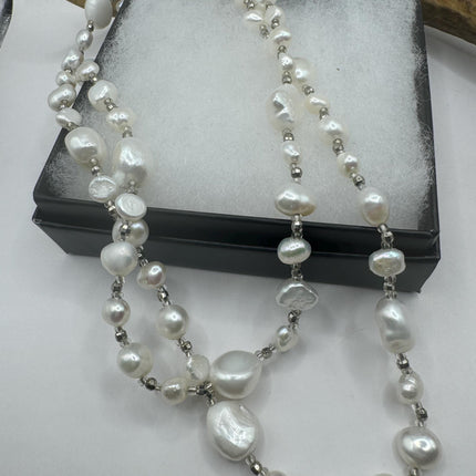 Vintage Pearl Necklace | Hand Knotted Pink Pearl Gemstone 44 Inch Jump Rope Length Elegant Statement Layering Necklace