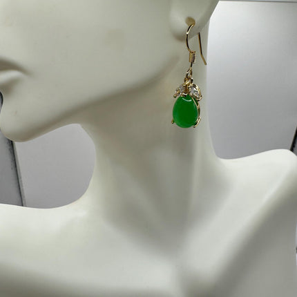 Vintage Green Jade Silver Dangle Lucky Earrings