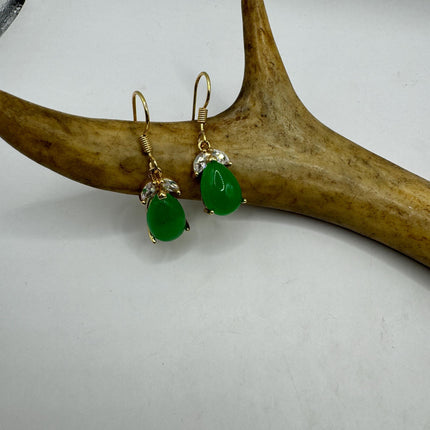 Vintage Green Jade Silver Dangle Lucky Earrings
