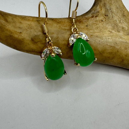 Vintage Green Jade Silver Dangle Lucky Earrings