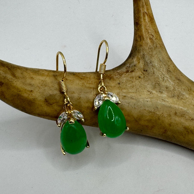 Vintage Green Jade Silver Dangle Lucky Earrings