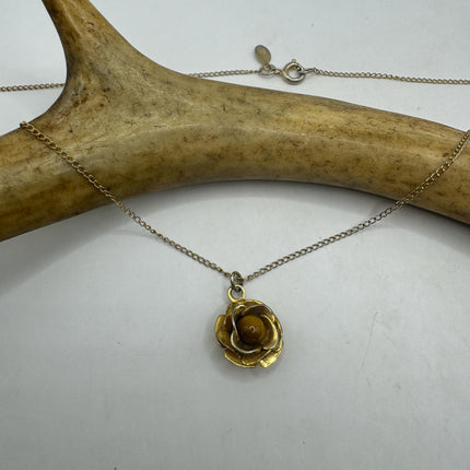 Vintage Tiny Gold Charm Necklace |Tigers Eye Gemstone Dainty Gold 925 Sterling Silver Chain Necklace | Minimalist Style Crystal