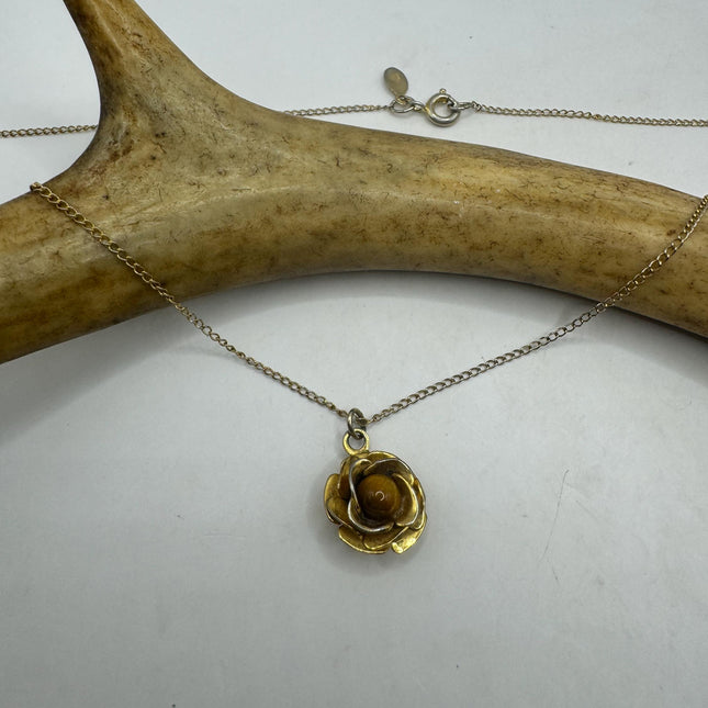 Vintage Tiny Gold Charm Necklace |Tigers Eye Gemstone Dainty Gold 925 Sterling Silver Chain Necklace | Minimalist Style Crystal