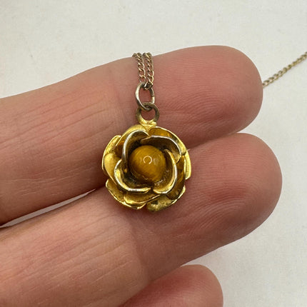 Vintage Tiny Gold Charm Necklace |Tigers Eye Gemstone Dainty Gold 925 Sterling Silver Chain Necklace | Minimalist Style Crystal