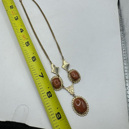Vintage Tiny Gold Charm Necklace |Tigers Eye Gemstone Dainty Gold Filled Chain Necklace | Minimalist Style Crystal
