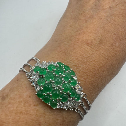 Vintage Green Aventurine Jade Lucky Bracelet - Silver Bronze