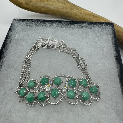 Vintage Green Aventurine Jade Lucky Bracelet - Silver Bronze