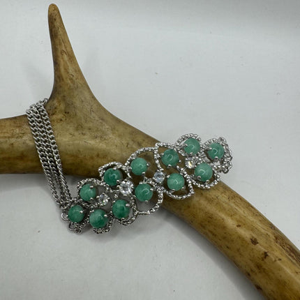 Vintage Green Aventurine Jade Lucky Bracelet - Silver Bronze