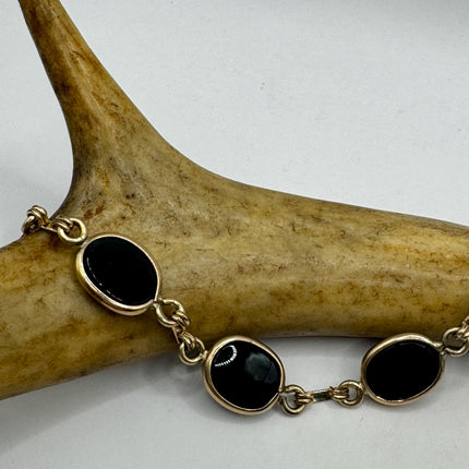 Vintage Gold Black Onyx Tennis Bracelet 14k Gold Filled Minimal Simple Stacking Everyday Bracelet