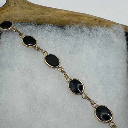 Vintage Gold Black Onyx Tennis Bracelet 14k Gold Filled Minimal Simple Stacking Everyday Bracelet