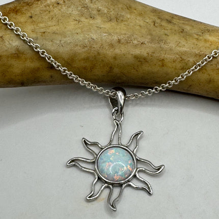 Vintage Silver Charm Necklace | Tiny White Fire Opal Star Pendant | 925 Sterling Silver Delicate Chain Necklace | Minimalist Jewelry