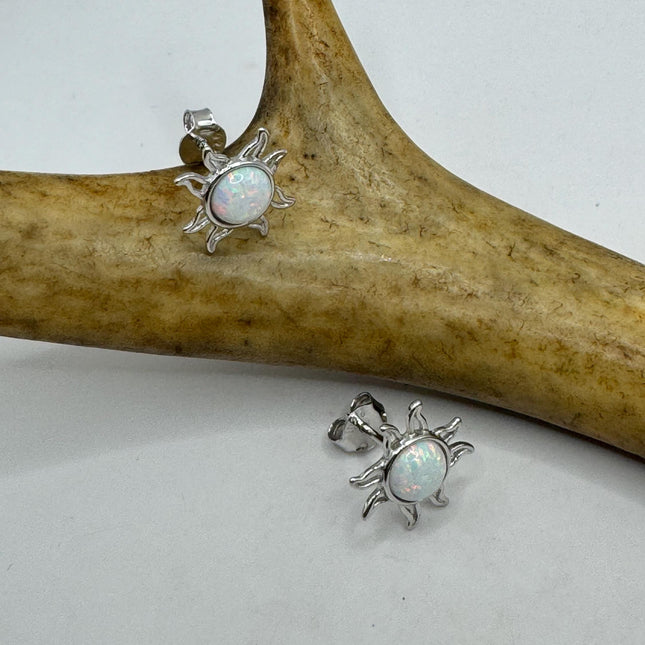 Vintage Silver Sun Opal Earrings | Mini White Fire Opal Gemstone | 925 Sterling Silver Stud Button Earrings for Everyday Wedding Prom
