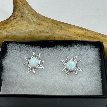 Vintage Silver Sun Opal Earrings | Mini White Fire Opal Gemstone | 925 Sterling Silver Stud Button Earrings for Everyday Wedding Prom