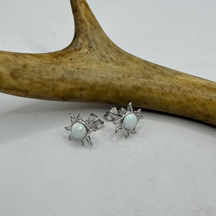 Vintage Silver Sun Opal Earrings | Mini White Fire Opal Gemstone | 925 Sterling Silver Stud Button Earrings for Everyday Wedding Prom