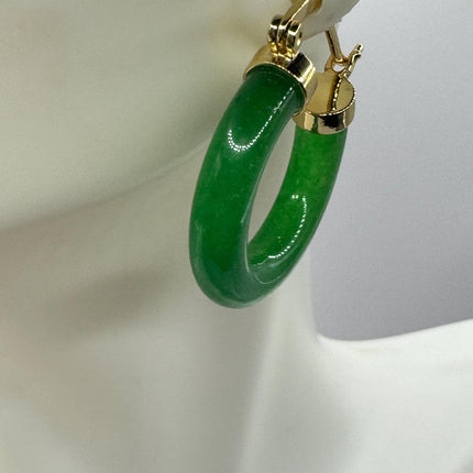 Vintage Green Jade Gold Lucky Hoop Earrings
