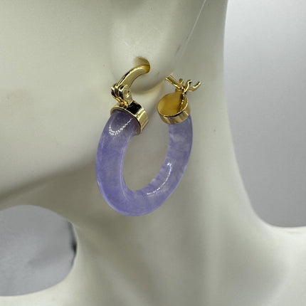 Vintage Purple Jade Gold Lucky Hoop Earrings