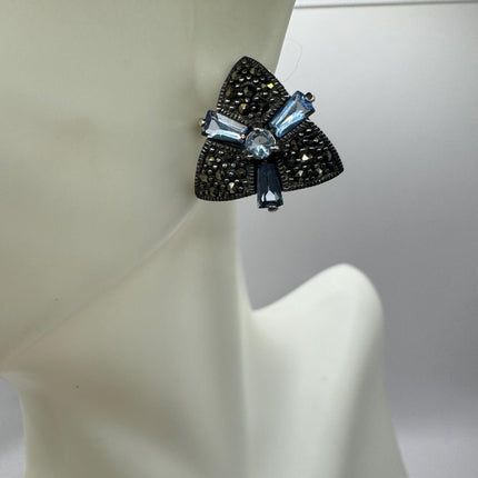 Vintage Silver Marcasite Earrings Blue Iolite Deco | 925 Sterling Silver Stud Earrings | Minimalist Everyday