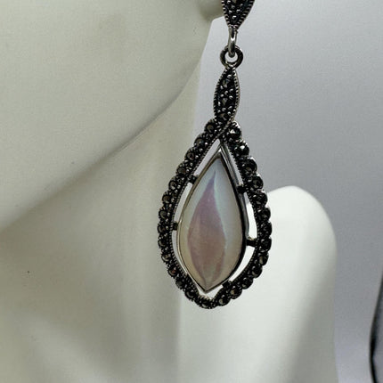 Vintage White mother of Pearl Silver Marcasite Earrings BlDeco | 925 Sterling Silver Earrings | Minimalist Everyday