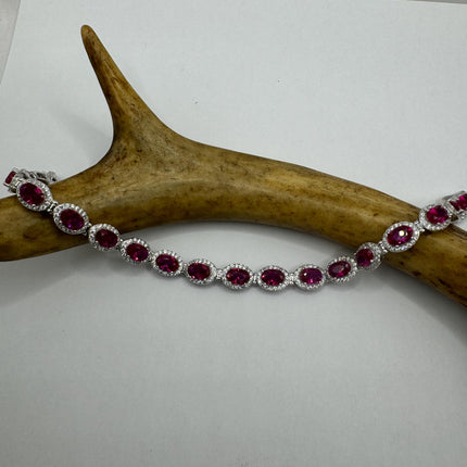 Vintage Silver Tennis Bracelet | Ruby Crystal Diamond Cubic Zirconia | 925 Sterling Silver