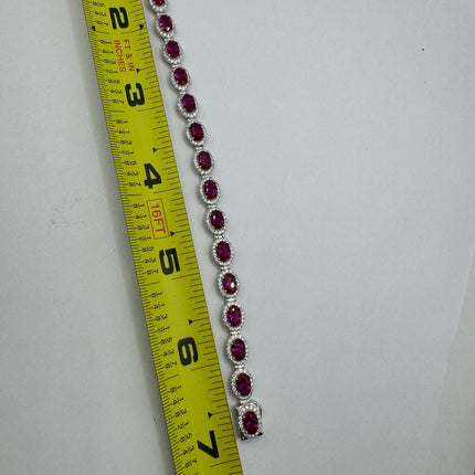 Vintage Silver Tennis Bracelet | Ruby Crystal Diamond Cubic Zirconia | 925 Sterling Silver