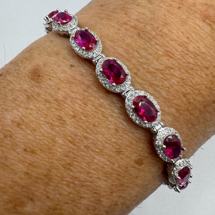 Vintage Silver Tennis Bracelet | Ruby Crystal Diamond Cubic Zirconia | 925 Sterling Silver