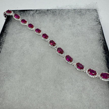 Vintage Silver Tennis Bracelet | Ruby Crystal Diamond Cubic Zirconia | 925 Sterling Silver