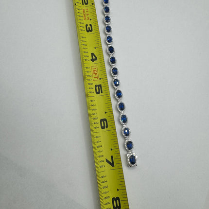 Vintage Silver Tennis Bracelet | Blue Sapphire Crystal Diamond Cubic Zirconia | 925 Sterling Silver