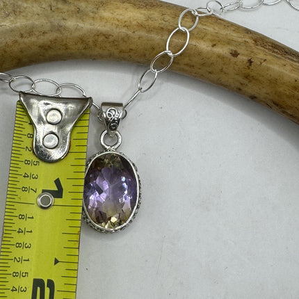 Vintage Necklace | Purple Ametrine Gemstone Dainty 925 Sterling Silver Chain Necklace | Minimalist Style Crystal