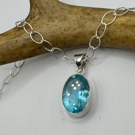 Vintage Blue topaz Necklace 925 Sterling Silver Chain Necklace | Minimalist Style Crystal