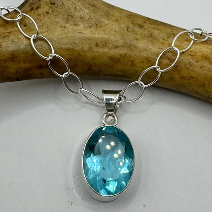 Vintage Blue topaz Necklace 925 Sterling Silver Chain Necklace | Minimalist Style Crystal