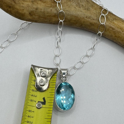 Vintage Blue topaz Necklace 925 Sterling Silver Chain Necklace | Minimalist Style Crystal