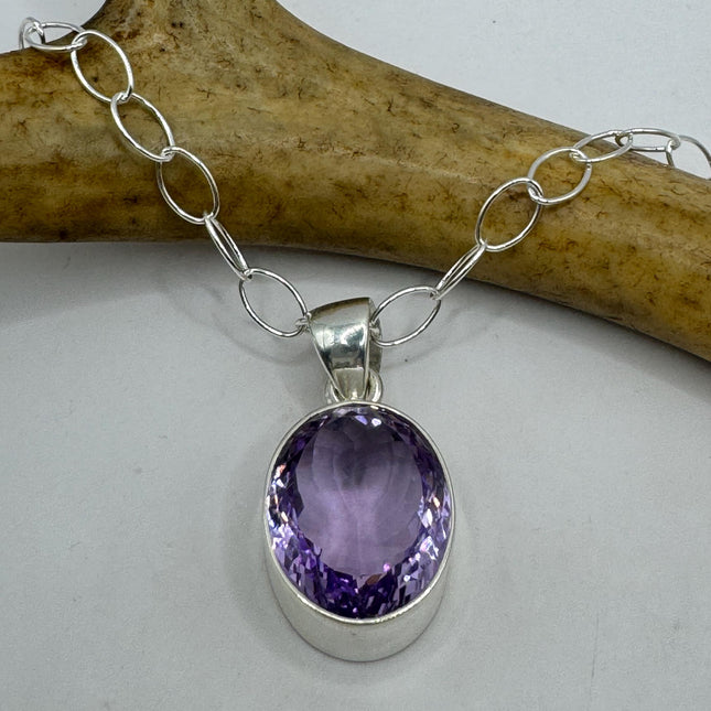 Vintage Necklace | Purple Amethyst Gemstone Dainty 925 Sterling Silver Chain Necklace | Minimalist Style Crystal