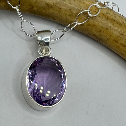 Vintage Necklace | Purple Amethyst Gemstone Dainty 925 Sterling Silver Chain Necklace | Minimalist Style Crystal