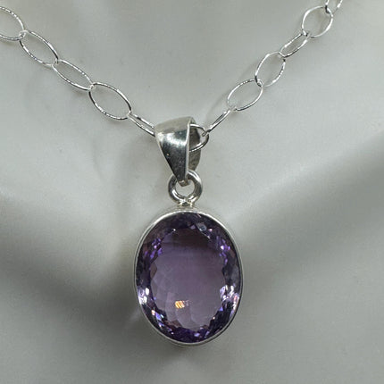 Vintage Necklace | Purple Amethyst Gemstone Dainty 925 Sterling Silver Chain Necklace | Minimalist Style Crystal