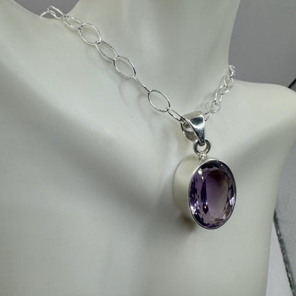 Vintage Necklace | Purple Amethyst Gemstone Dainty 925 Sterling Silver Chain Necklace | Minimalist Style Crystal