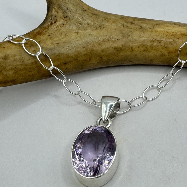 Vintage Necklace | Purple Amethyst Gemstone Dainty 925 Sterling Silver Chain Necklace | Minimalist Style Crystal