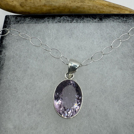 Vintage Necklace | Purple Amethyst Gemstone Dainty 925 Sterling Silver Chain Necklace | Minimalist Style Crystal