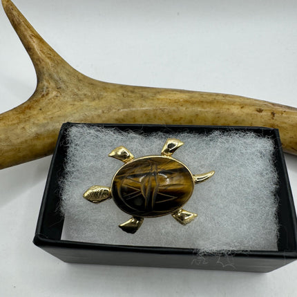 Vintage Tigers eye scarab Brooch Pin 14 K gold filled
