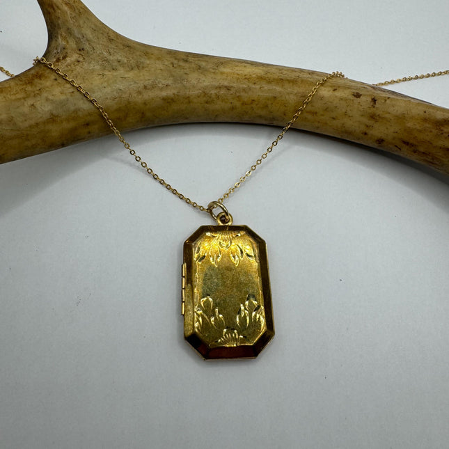 Vintage Gold Locket | Tiny 9k Gold Filled Heart Pendant Photo Memory Charm Engraved Flowers | Golden 925 Sterling Silver Chain Necklace