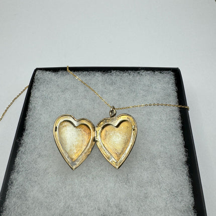 Vintage Gold Locket | Tiny 9k Gold Filled Heart Pendant Photo Memory Charm Engraved Mom and Roses | Gold 925 Sterling Silver Chain Necklace