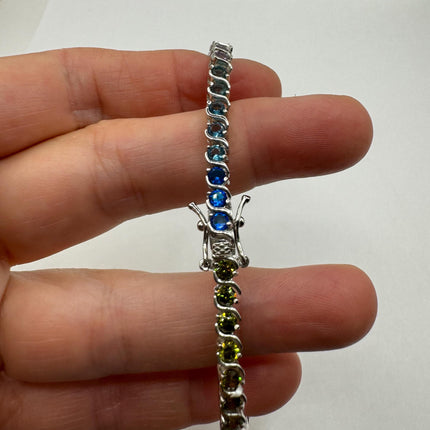 Vintage Silver Tennis Bracelet | CZ Crystal Rainbow 925 Sterling Silver Bracelet | Elegant Everyday Wedding or Prom
