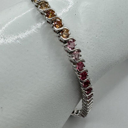Vintage Silver Tennis Bracelet | CZ Crystal Rainbow 925 Sterling Silver Bracelet | Elegant Everyday Wedding or Prom