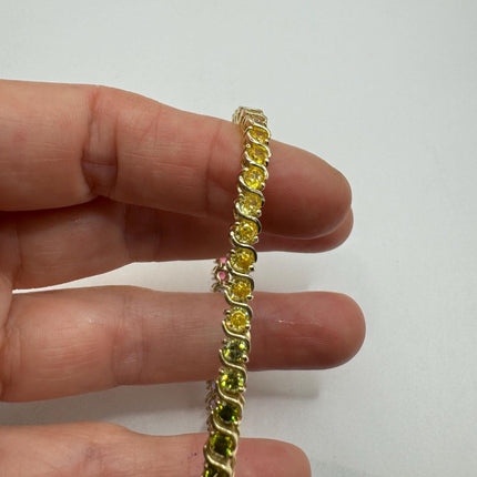 Vintage Gold Rainbow Gemstone Tennis Bracelet | CZ Crystal Rainbow 925 Sterling Silver Bracelet | Elegant Everyday Wedding or Prom