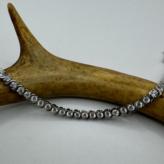 Vintage Tennis Bracelet | Bezel Set Cubic Zirconia Crystal Diamond Gemstone | 925 Sterling Silver Stackable Tennis Bracelet