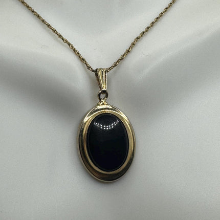Vintage Tiny Gold Charm Necklace Black Onyx Gemstone Dainty Gold Filled Chain Necklace | Minimalist Style Crystal