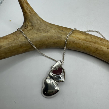 Vintage Red Carnelian Silver Locket | Small Heart Pendant Photo Memory Charm | 925 Sterling Silver Necklace