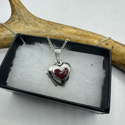 Vintage Red Carnelian Silver Locket | Small Heart Pendant Photo Memory Charm | 925 Sterling Silver Necklace