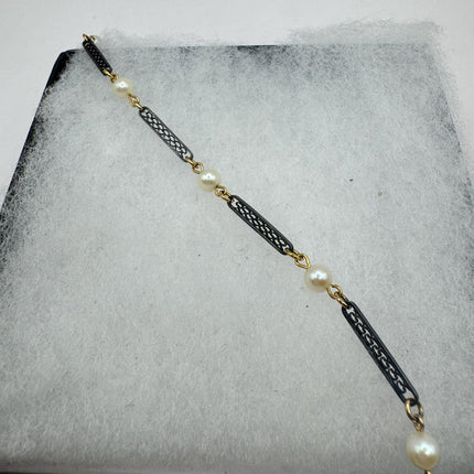 Vintage Silver Tennis Bracelet | Cubic Zirconia Pearl | 925 Sterling Silver