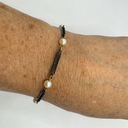 Vintage Silver Tennis Bracelet | Cubic Zirconia Pearl | 925 Sterling Silver